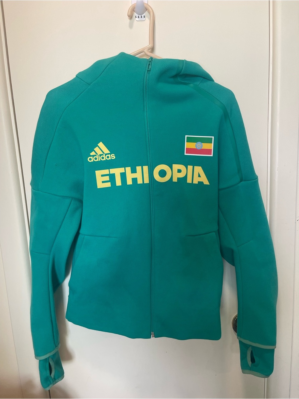 adidas Green Ethiopia Zip Hoodie with Yellow Accents